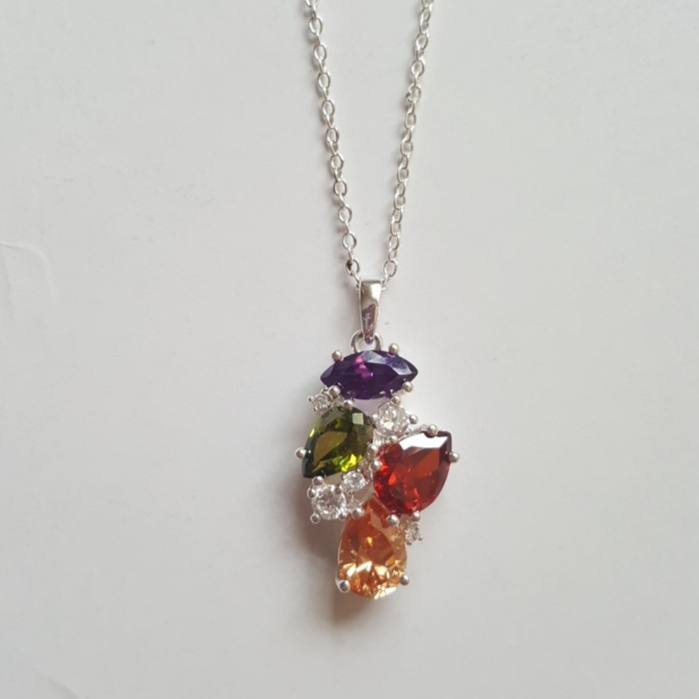 Multi color gems necklace and earrings set